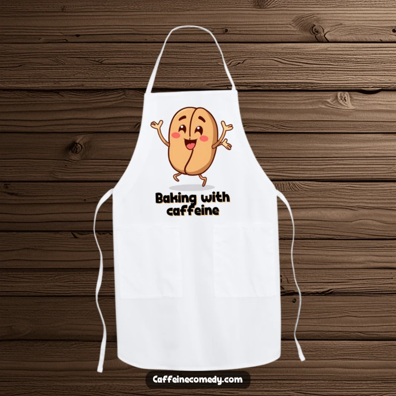 Funny Coffee Bean Apron: An energetic coffee bean character performs jumping jacks, adding a fun and humorous element to your kitchen attire.