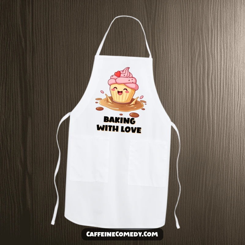 Funny Cupcake Apron: A cupcake splashes in coffee, adding sweet joy and humor to kitchen wear.