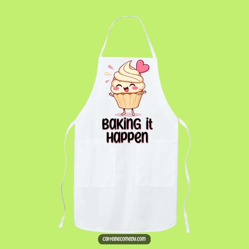 Funny Cupcake Frosting Apron: Cheerful Character Blowing Frosting, Baking Gift