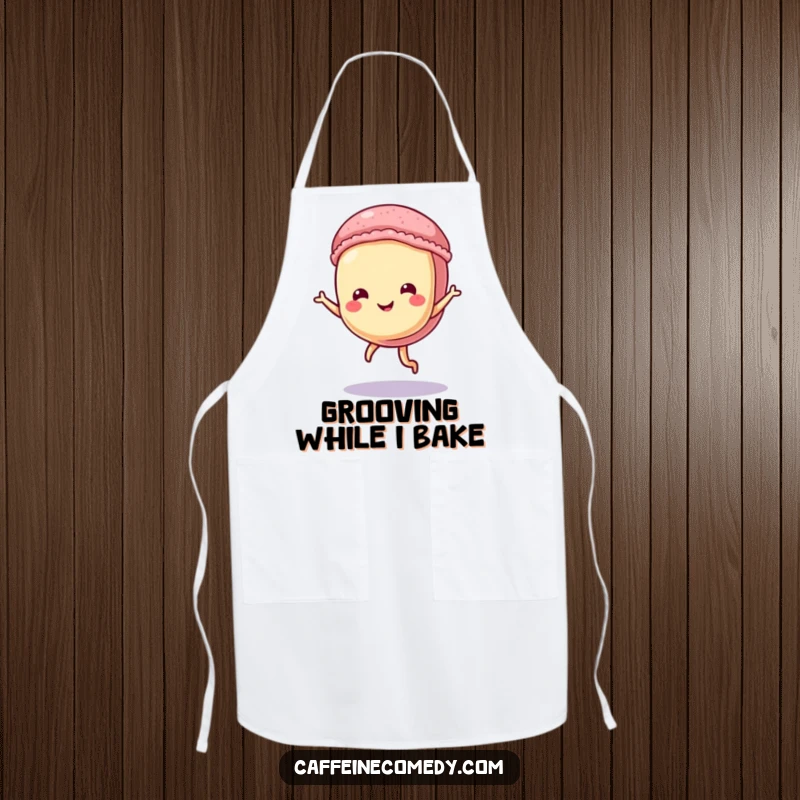 Funny Macaron Apron: A cute macaron character performing a tiny dance, adding a humorous touch to cooking.