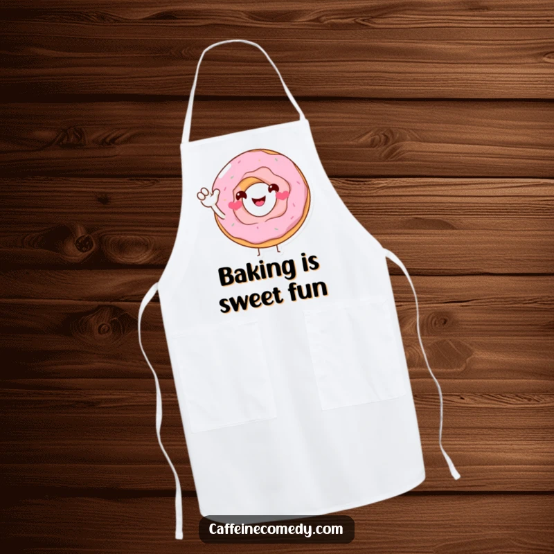 Funny Donut Apron: A smiling donut character offers a sugary wave, adding a touch of humor and sweetness to your cooking attire.