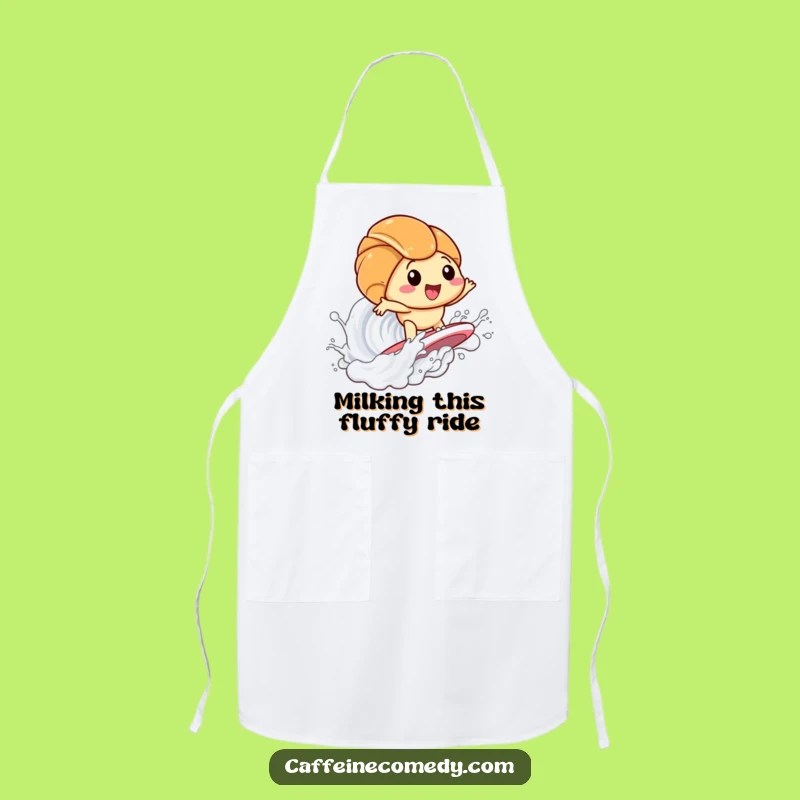 Funny Kawaii Croissant Surfing Milk Apron: Cook Up Laughter in the Kitchen