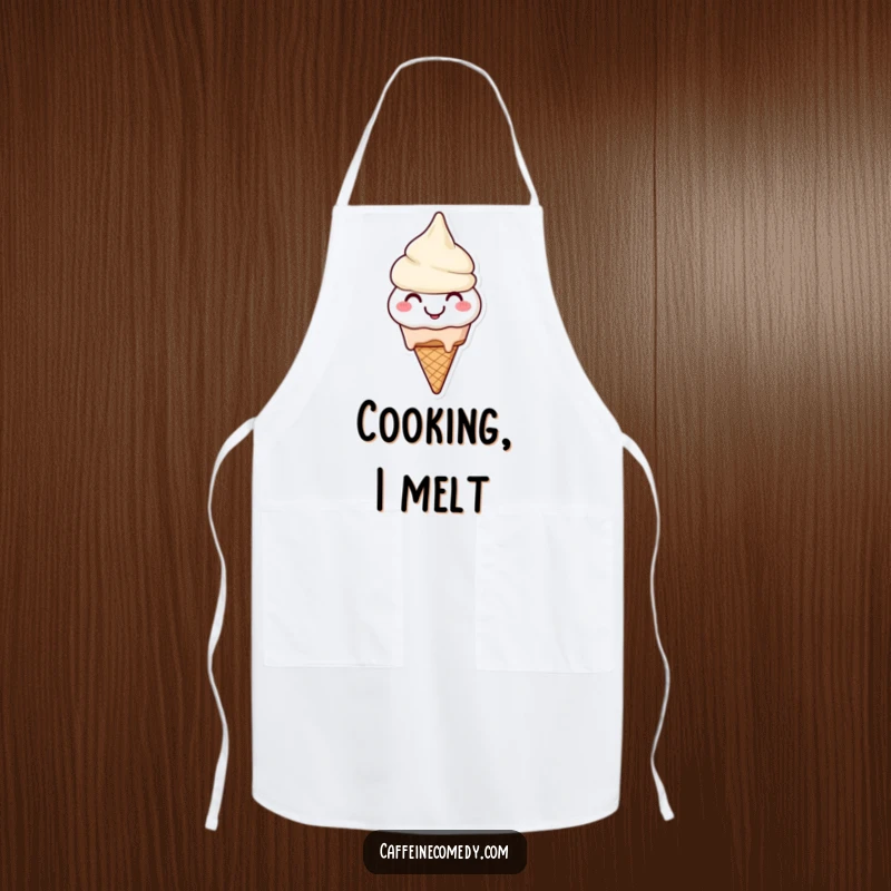 Funny Ice Cream Apron: A smiling ice cream cone character cheerfully melting, adding a sweet, humorous touch to cooking.