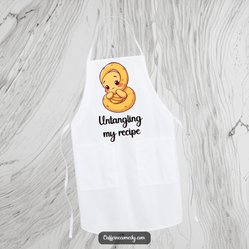 Funny Pretzel Apron: A curious pretzel character thoughtfully unraveling, adding a humorous touch to kitchen wear.