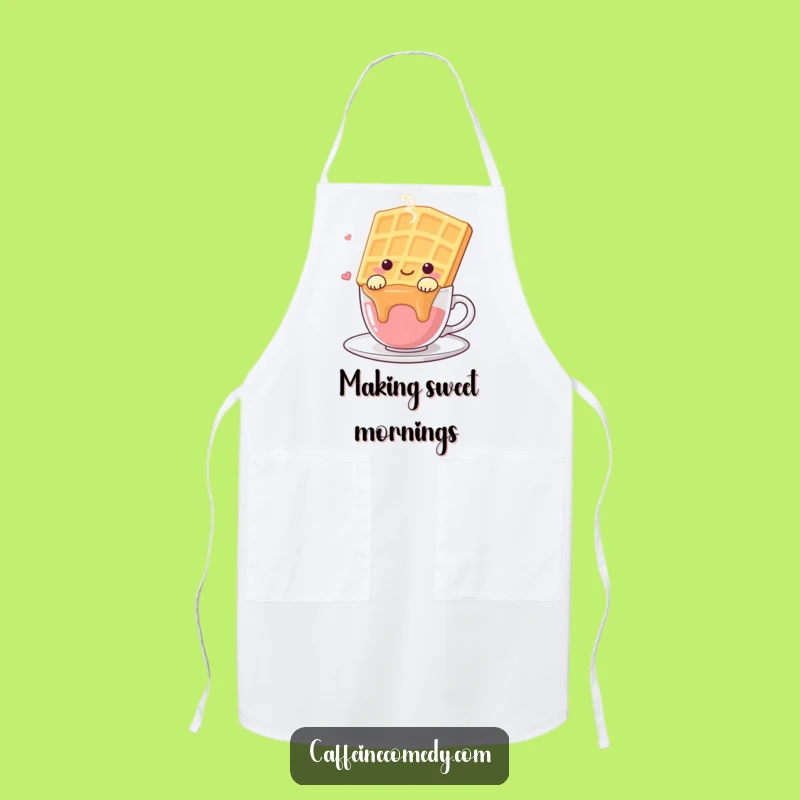 Funny Kawaii Waffle Apron - Happy Baker with a Steaming Cup