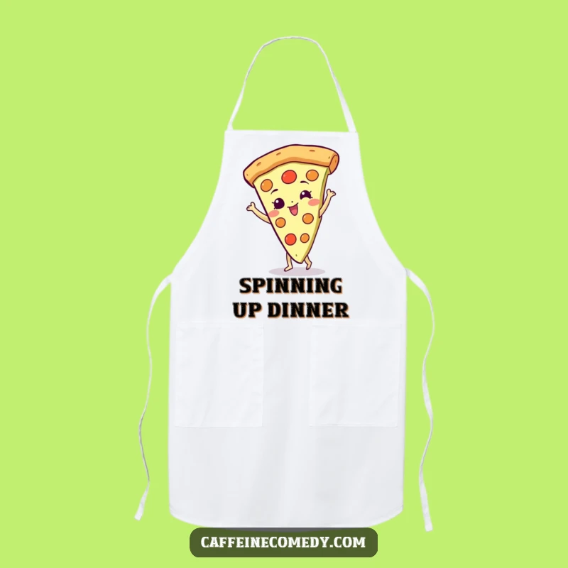 Funny Spinning Pizza Apron: Gleeful Slice Character Doing a Happy Spin, Kitchen Gift