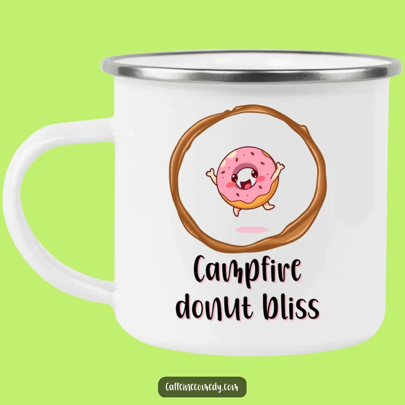 Funny Donut Leaping Camping Mug - Sweet Adventures with Coffee