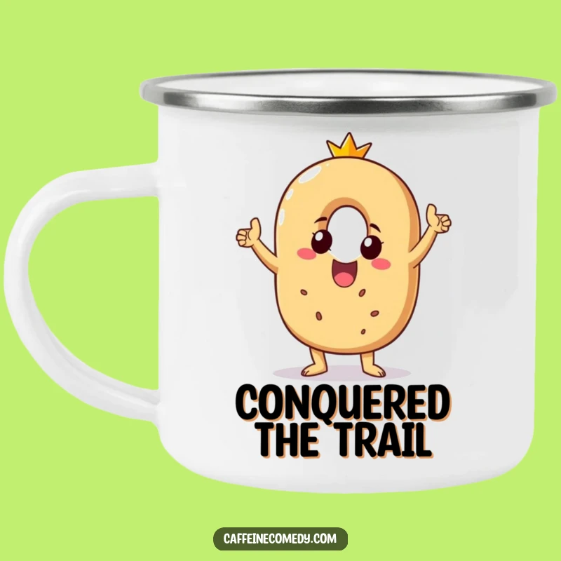 Funny Camp Bagel Mug - Beaming Victory Dance Outdoor Fun, Hilarious Gift