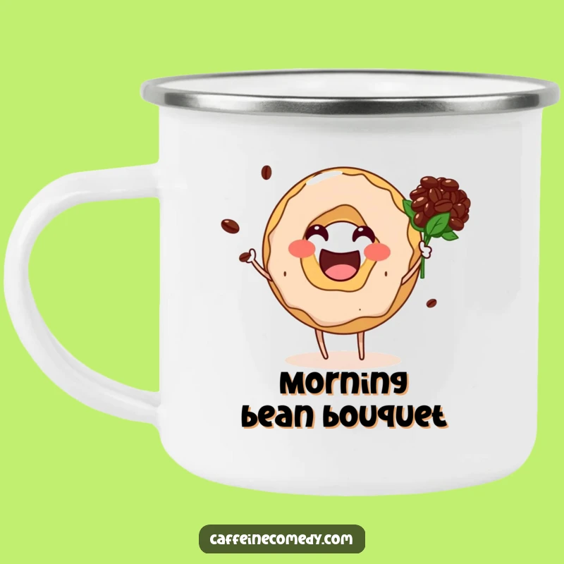 Funny Donut Hole Coffee Bean Bouquet Camping Mug: Adventure Fuel with Humor