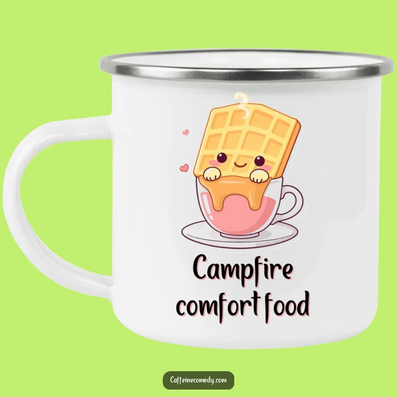 Funny Kawaii Waffle Camping Mug - Happy Drape Adventure