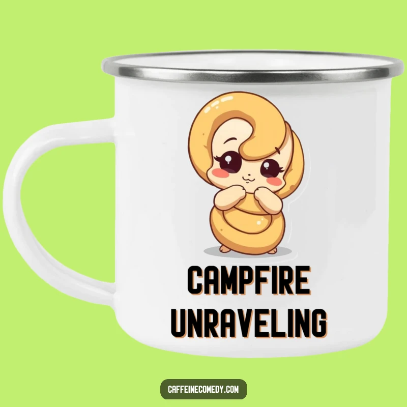 Funny Pretzel Unraveling Camping Mug: Coffee with a Twist, Rugged Quirky Funny Gift