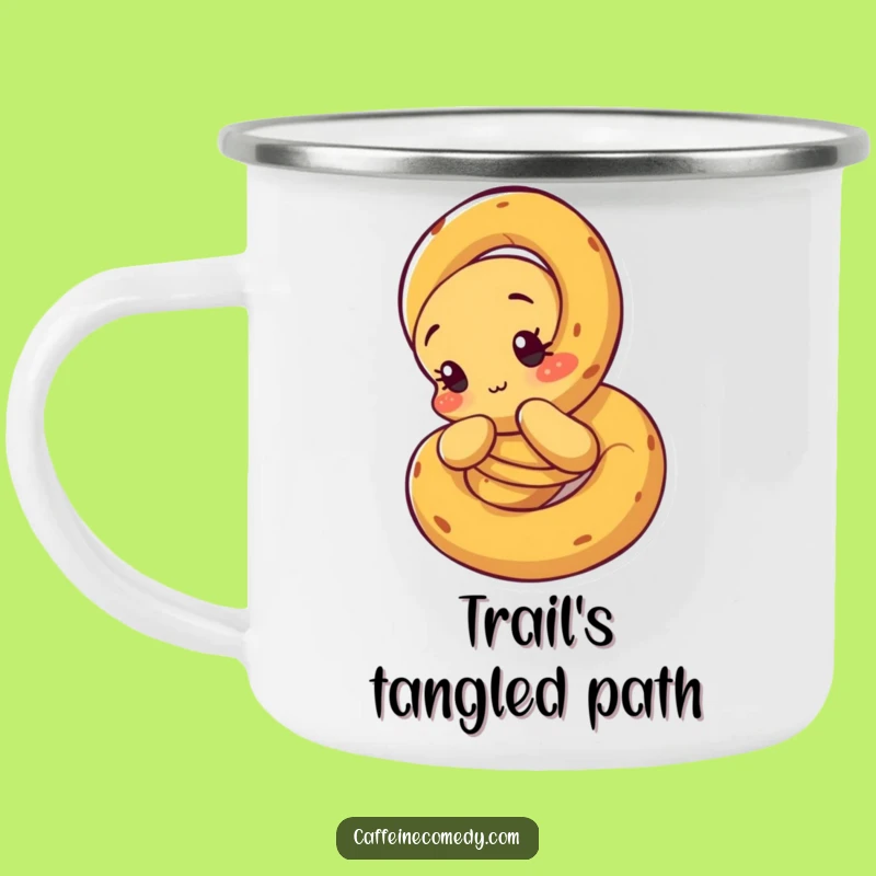 Funny Unraveling Pretzel Camping Mug: Curious Character Unraveling Itself, Outdoor Gift