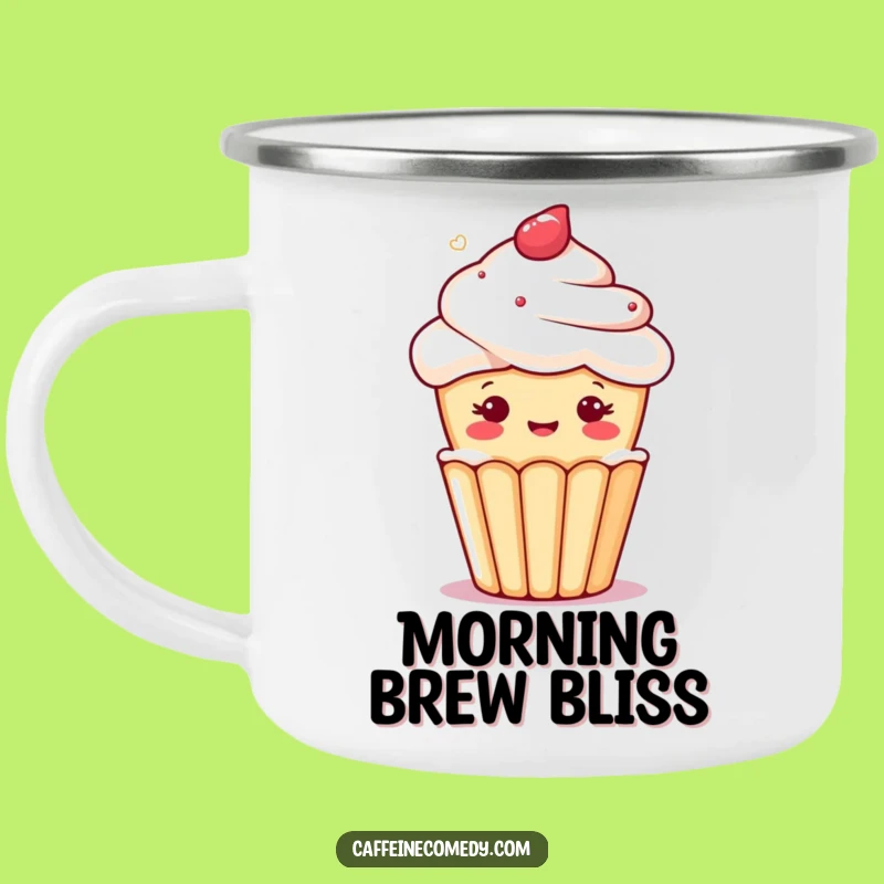Funny Kawaii Cupcake Camping Mug - Cheerful Brew on the Go