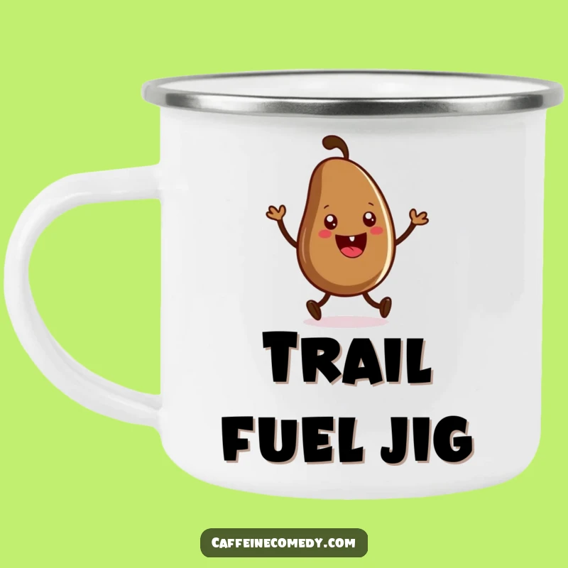 Funny Coffee Bean Jig Camping Mug: Grinning Character Dancing, Outdoorsy Fun!