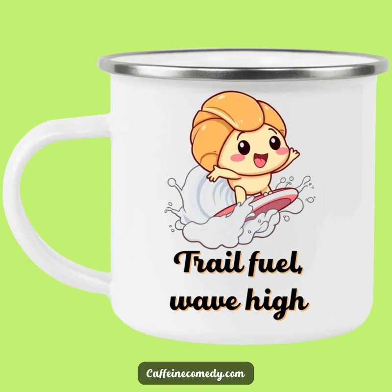 Funny Kawaii Croissant Surfing Milk Camping Mug: Adventure Fuel with a Smile