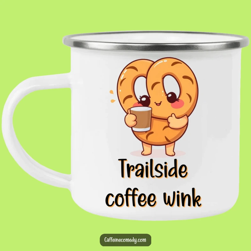 Funny Pretzel Enamel Camping Mug - Hilarious Outdoor Companion with a Wink