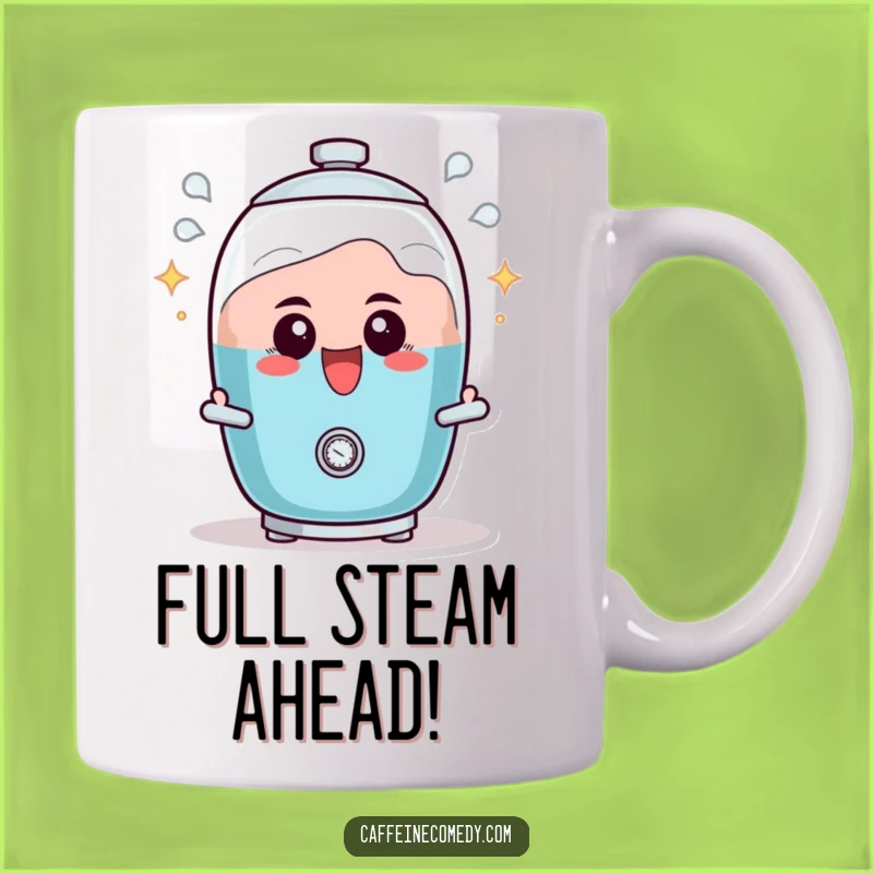 Funny Percolator Mug Gift: Excited Character Bubbling with Enthusiasm
