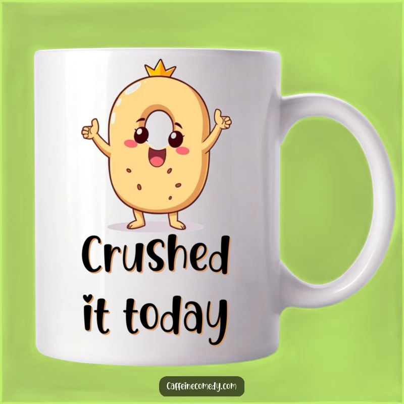 Funny Bagel Victory Dance Mug - Beaming Character Celebration, Perfect Funny Gift