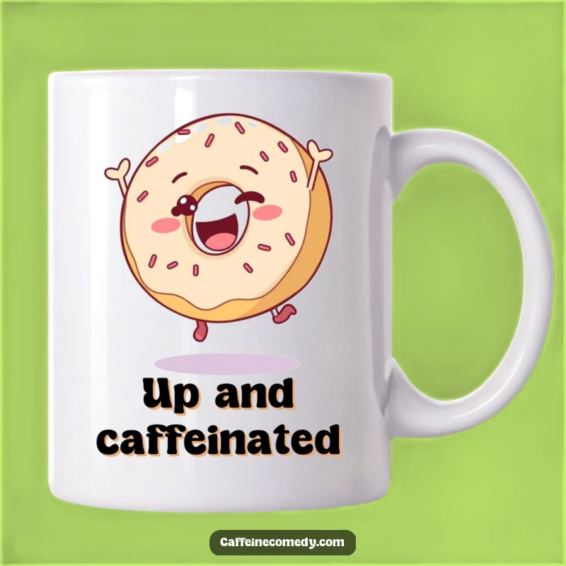 Funny Donut Leap Mug: Delighted Sprinkled Character, Perfect Humorous Gift