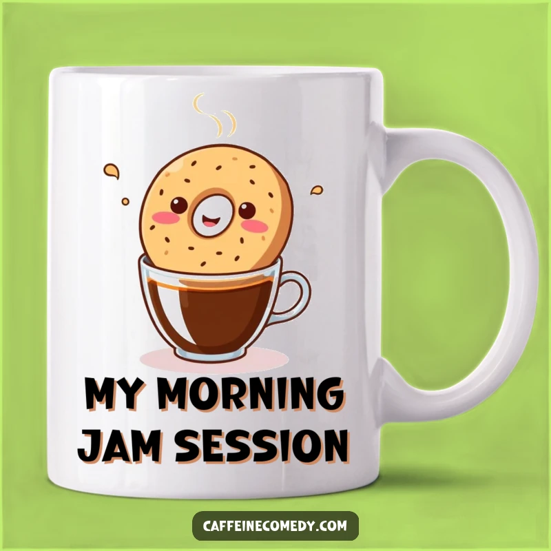 Funny Kawaii Bagel Coffee Mug: A Rhythmic Jamming Treat, Perfect Funny Gift