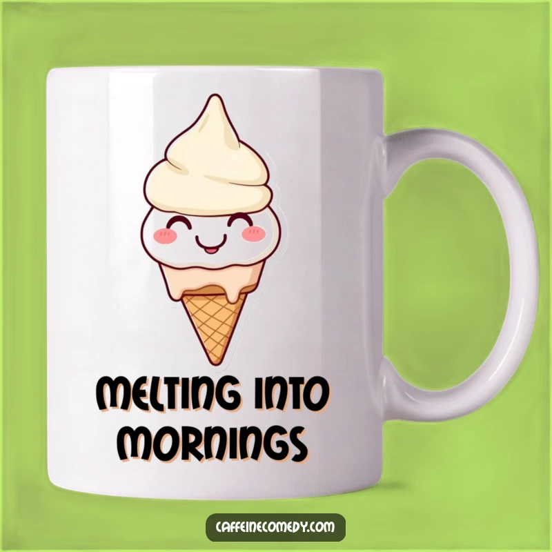 Funny Melting Ice Cream Mug: Smiling Character Cheerfully Melting, Perfect Sweet Gift