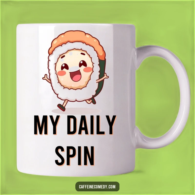 Funny Sushi Roll Mug: Cheerful Character Rolling, Perfect Humorous Gift for Foodies