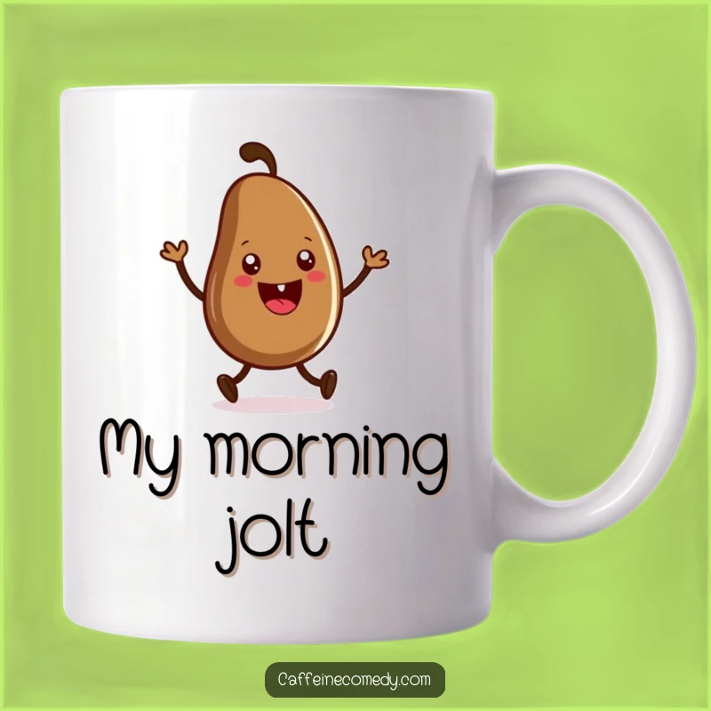 Funny Coffee Bean Jig Mug: Grinning Character Dancing Fuel, Perfect Gift!