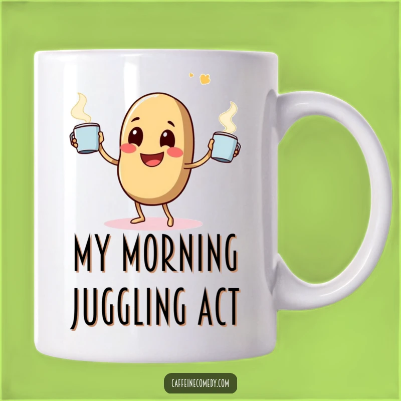 Funny Coffee Bean Mug: Happy Juggler, Steaming Mugs, Caffeine Humor Gift