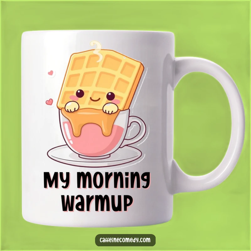 Funny Kawaii Waffle Mug - Happy Drape Over Steaming Cup Gift