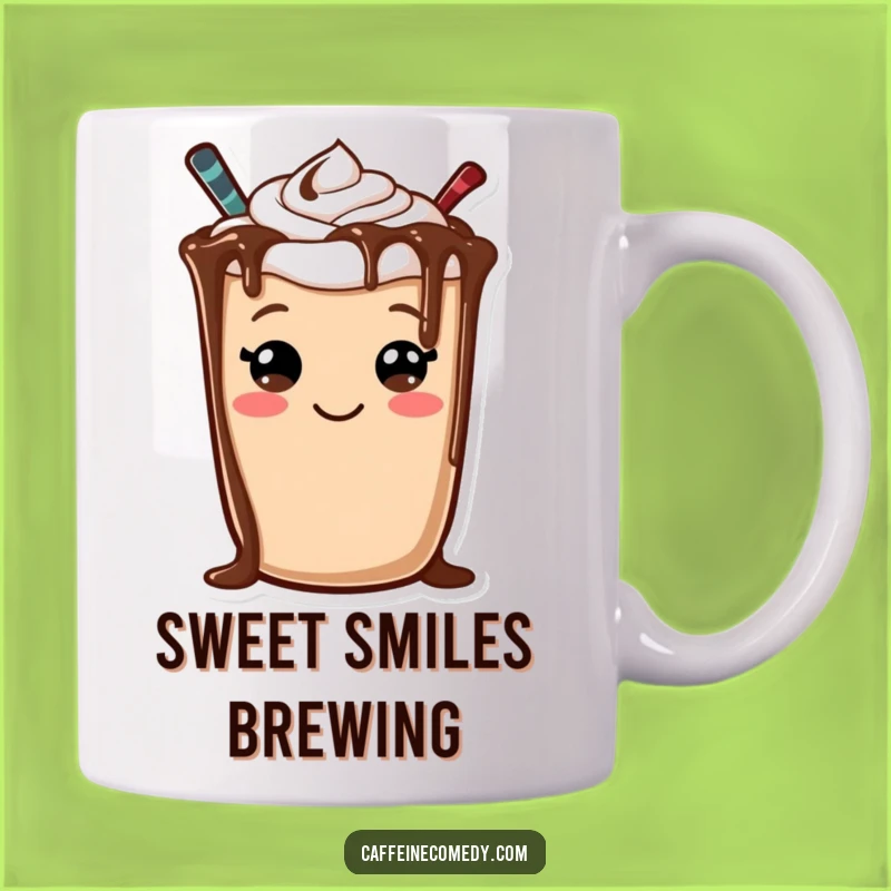 Funny Mocha Mug Gift: Cheerful Character with Smiley Drizzle, Happy Vibes