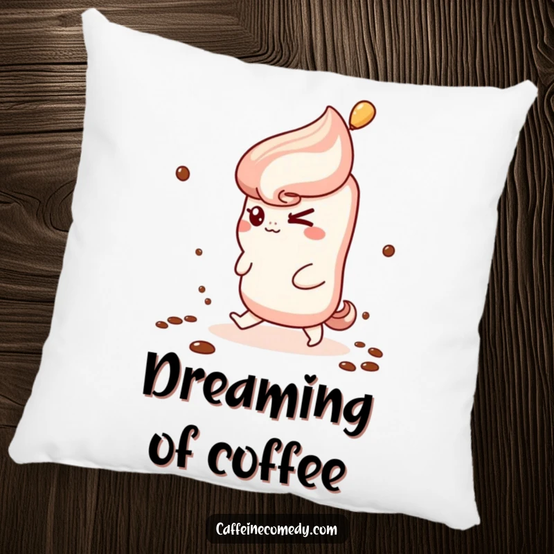 Funny Kawaii Churro Pillow: A soft cushion featuring a cute churro winking while climbing coffee steam, offering comfort and playful vibes.