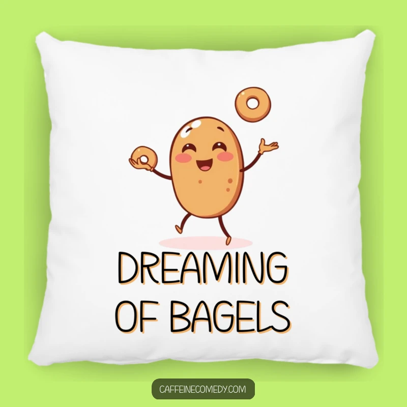 Funny Coffee Bean Juggling Bagels Pillow - Comfy & Humorous Accent!