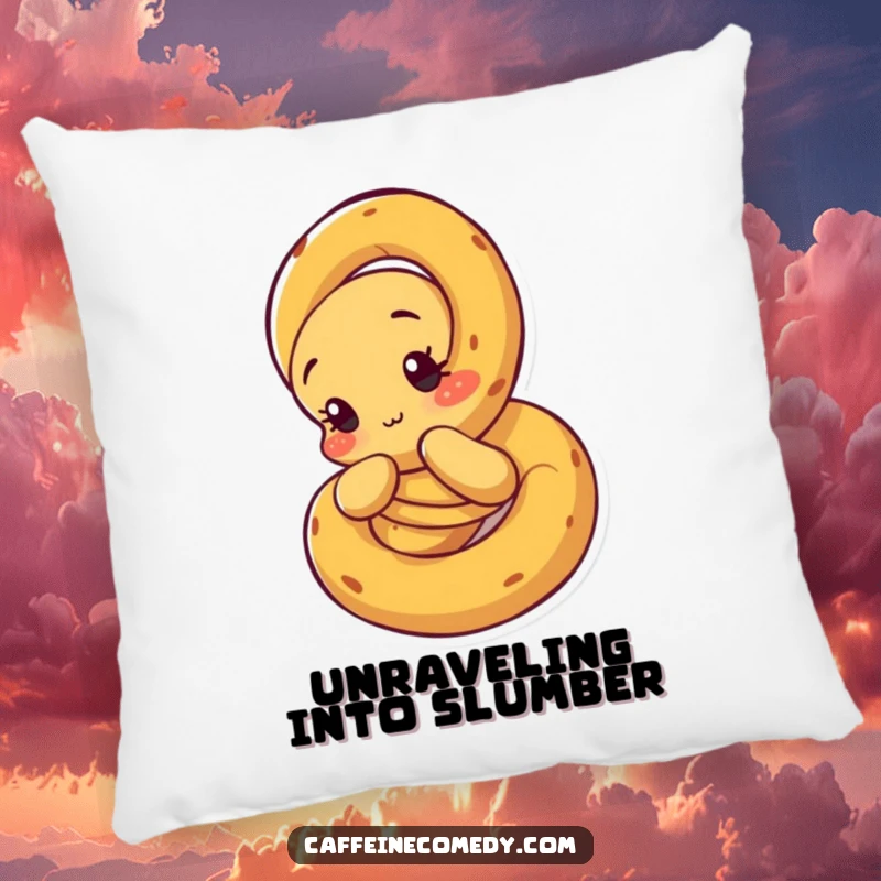 Funny Pretzel Pillow: A curious pretzel character unraveling itself, designed for comfort and a touch of humor.