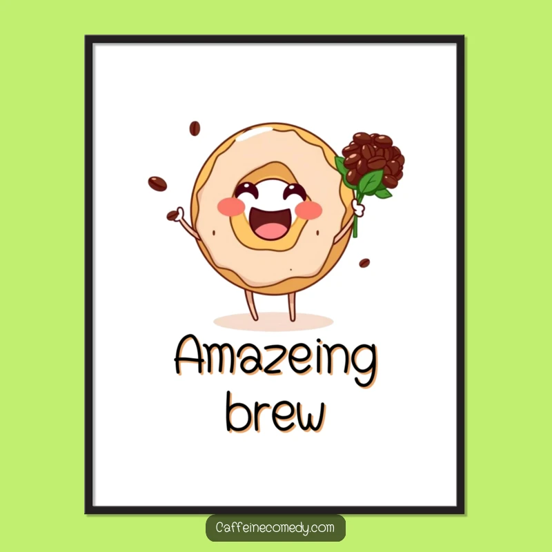 Funny Donut Hole Coffee Bean Bouquet Digital Art: Instant Joyful Decor