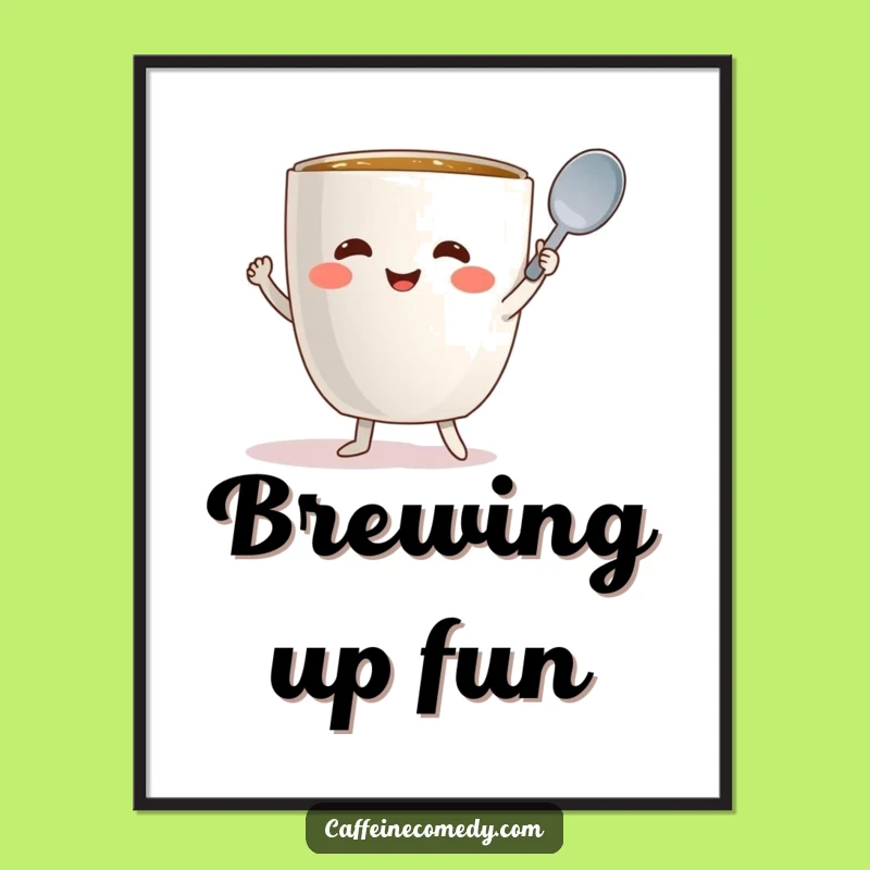Funny Dancing Mug Spoon Dance Digital Art: Instant Vibrancy for Your Walls