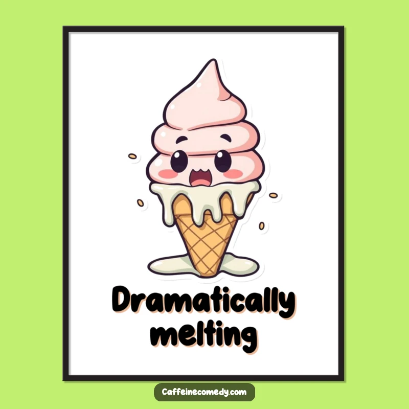 Funny Kawaii Ice Cream Melting Digital Art: Instant Hilarious Decor for Your Walls