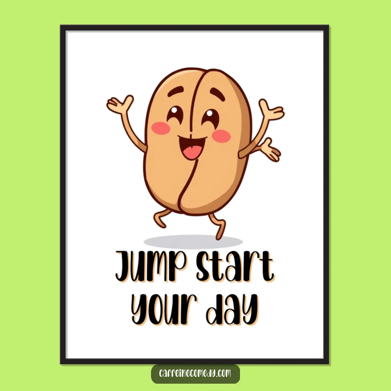 Funny Coffee Bean Digital Art: Instant Energy with Jumping Jacks, a Speedy Gift!
