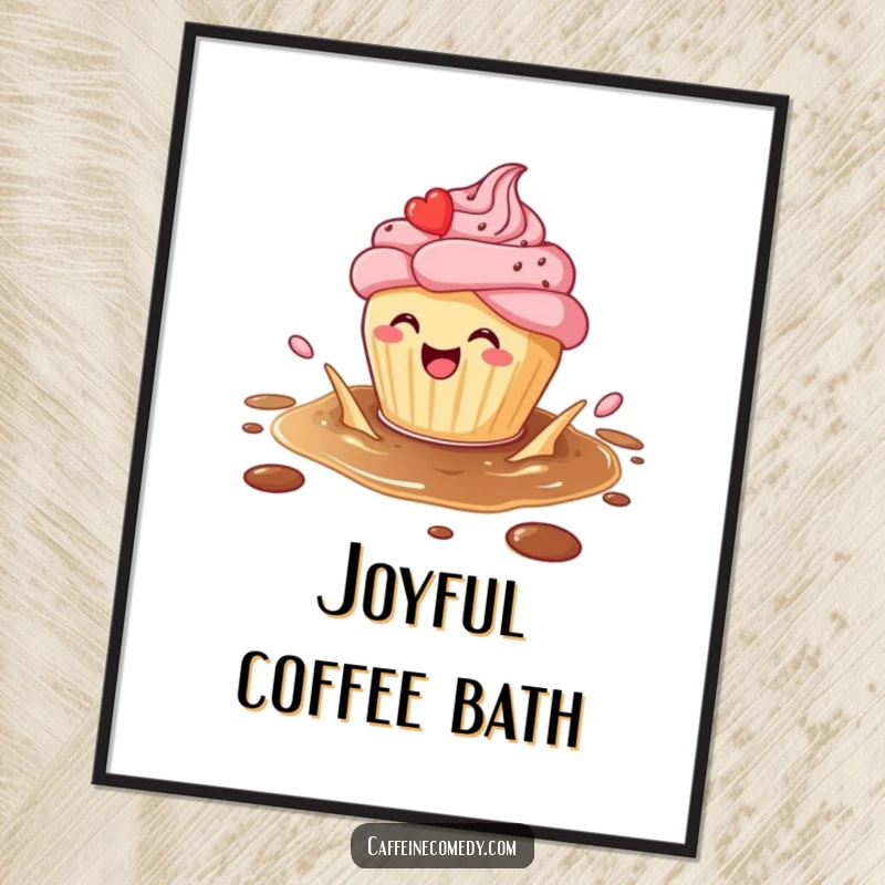 Funny Cupcake Digital Art Print: A cupcake splashing in coffee brings instant sweet cheer and humor to digital decoration.