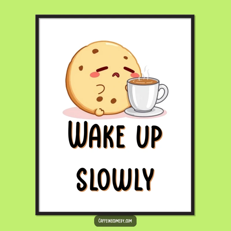 Funny Kawaii Cookie Espresso Digital Art: Instant Sleepy Decor for Walls