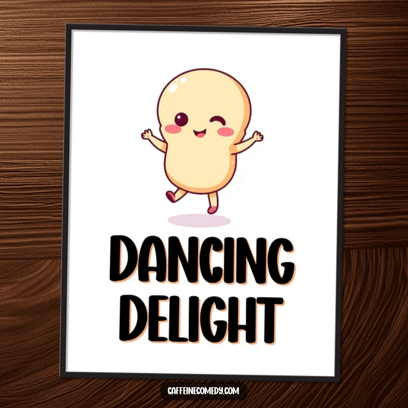 Funny macaron digital art print showcasing a vibrant macaron character in a delightful dance, ready to uplift any space.