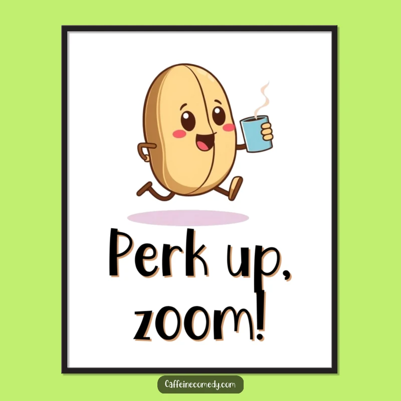 Funny Kawaii Coffee Bean Sprinting Digital Art - Instant Joyful Decor for Coffee Lovers