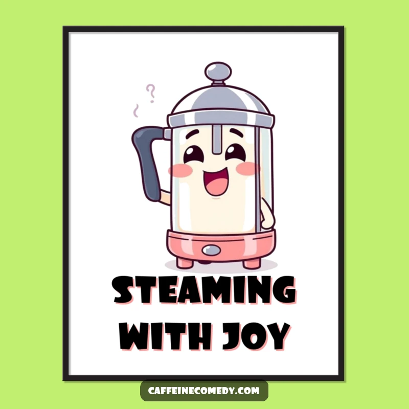 Funny Steaming French Press Digital Art: Instant Coffee Vibes for Your Space