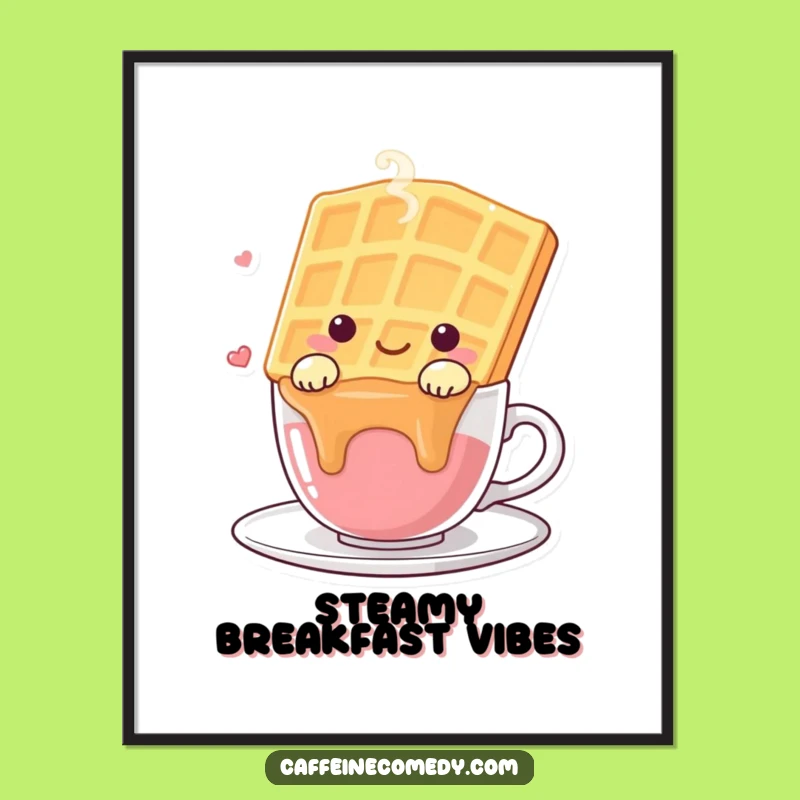 Funny Kawaii Waffle Digital Art - Happy Drape Over Brew