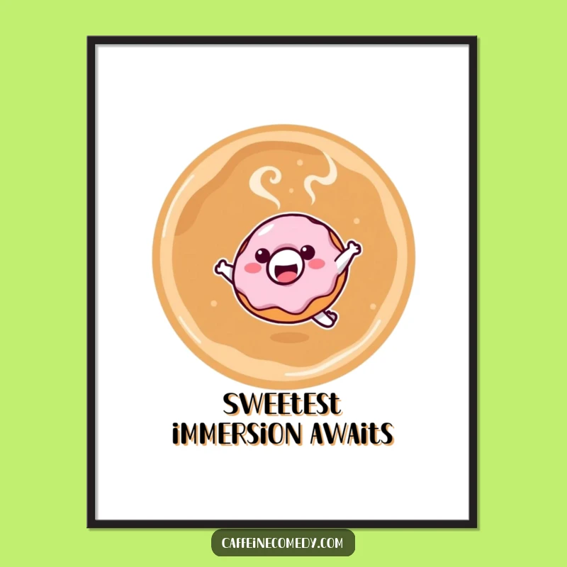 Funny Kawaii Donut Latte Leap Digital Art: Instant Sweet Wall Decor