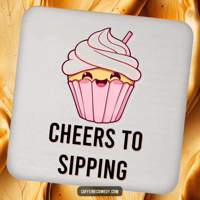 Funny kawaii cupcake sipping, set of coasters, protect furniture, sweet and humorous drink accessory, dessert-themed decor.