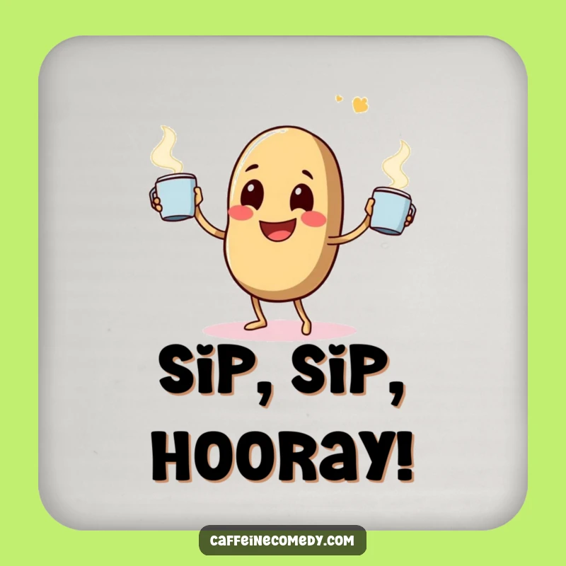 Funny Coffee Bean Coaster: Juggler, Steaming Mugs, Caffeine Decor