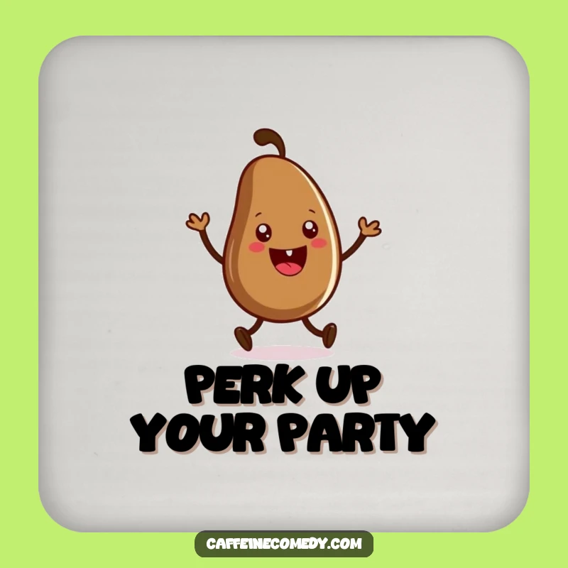 Funny Coffee Bean Jig Coaster Set: Grinning Character Dancing, Protect & Amuse!