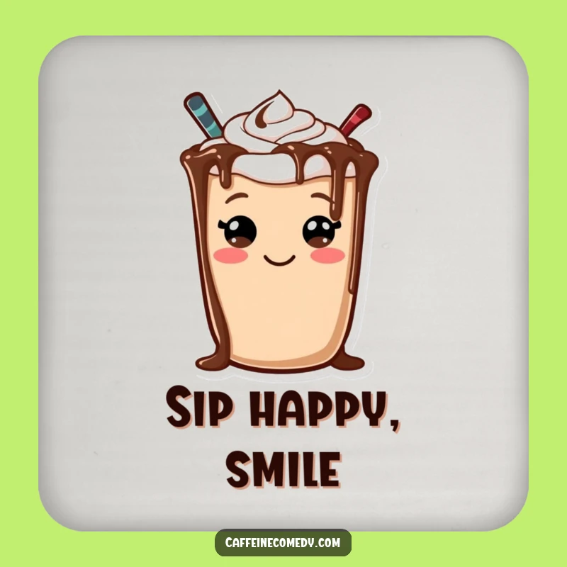Funny Mocha Coaster: Protect Surfaces with a Cheerful Smiley Character