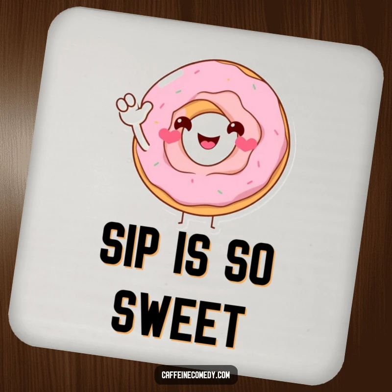 Funny Donut Coaster: A smiling donut character offers a sugary wave, protecting your surfaces with a dose of adorable humor.