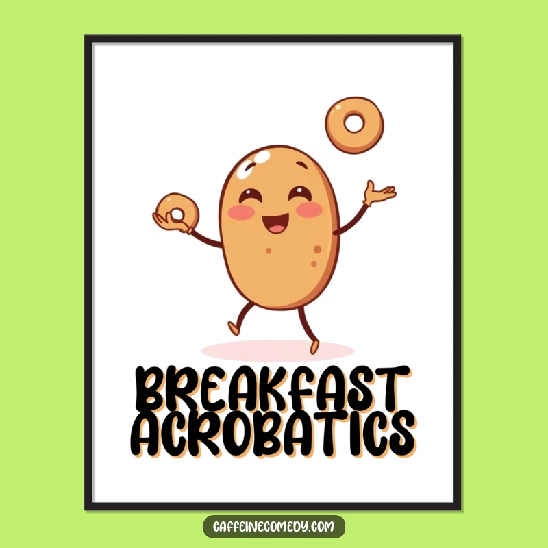 Funny Coffee Bean Juggling Bagels Poster - Whimsical Wall Art Gift!